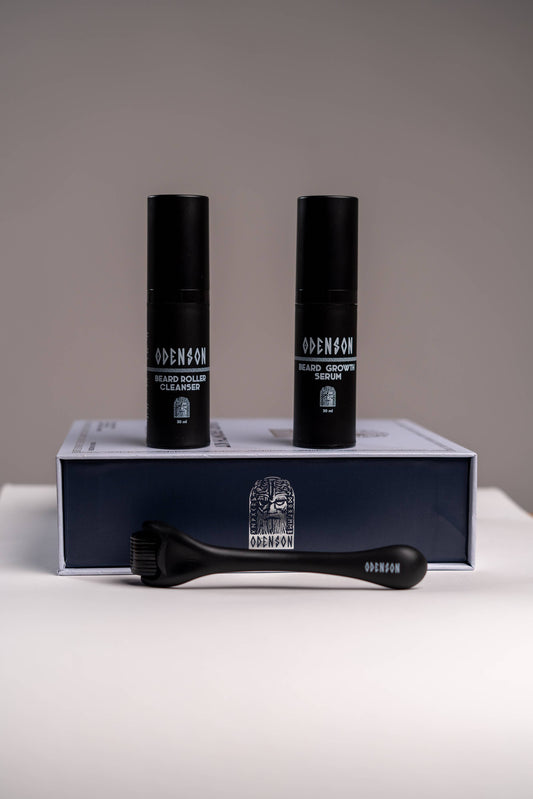 Odenson Baardgroeikit – Baardgroeiserum, Baardroller & Cleaner – Complete Baardverzorgingsset voor Mannen