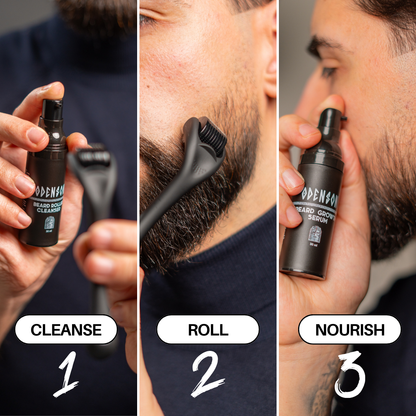 Odenson Baardgroeikit – Baardgroeiserum, Baardroller & Cleaner – Complete Baardverzorgingsset voor Mannen