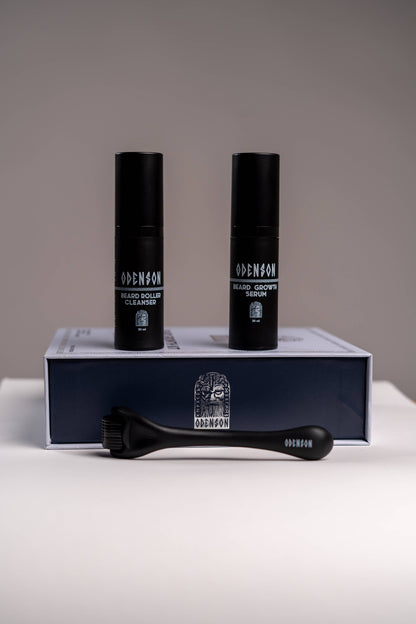 Odenson Baardgroeikit – Baardgroeiserum, Baardroller & Cleaner – Complete Baardverzorgingsset voor Mannen