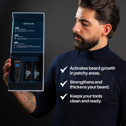 Odenson Baardgroeikit – Baardgroeiserum, Baardroller & Cleaner – Complete Baardverzorgingsset voor Mannen